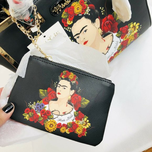 NEW Frida Kahlo Floral Portrait Collection Satchel Purse Handbag Bag Black NWT - Picture 7 of 9